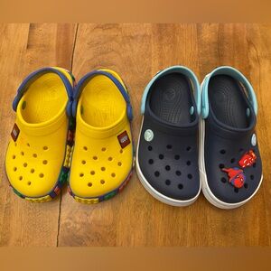 Crocs Bundle Size 10/11 LEGO special Edition and a Navy Blue Pair with Charms